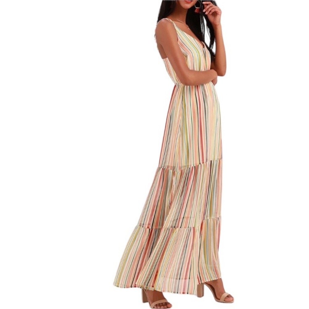 Jack by BB Dakota Striped Chiffon Maxi Dress Boho Festival NWT